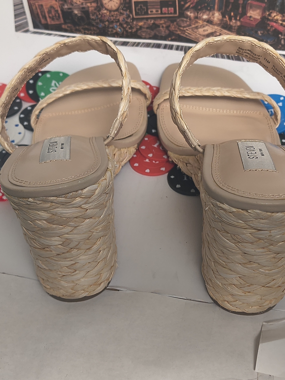 Steven New York Raffia Wedge Sandals 11M Natural Braided Slip On Heels - Picture 2 of 6